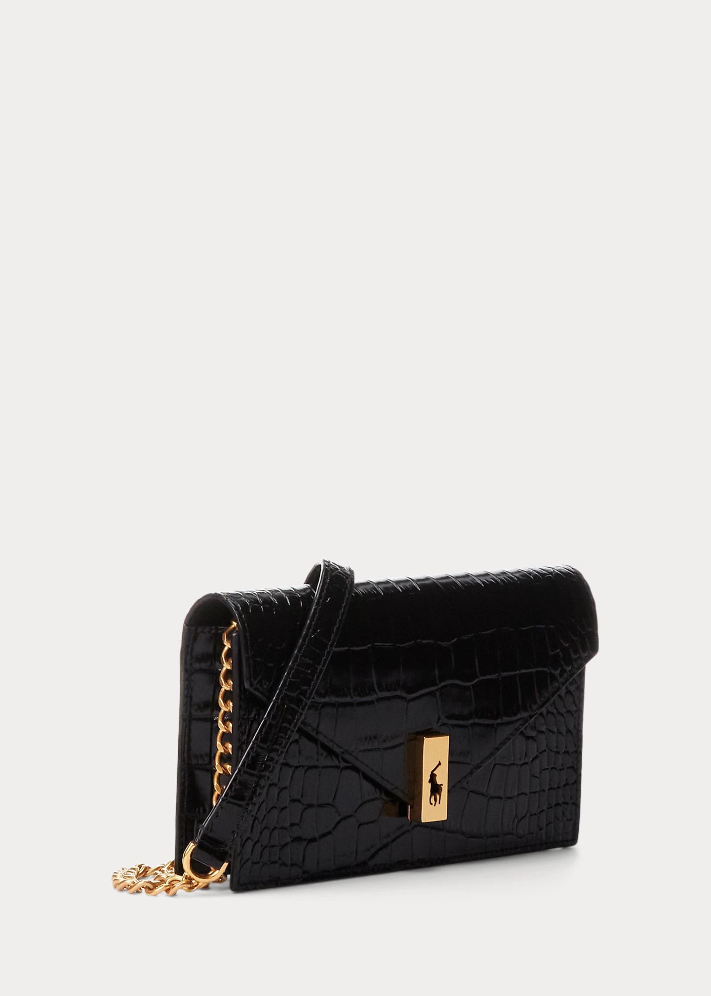 Polo ID Croc-Embossed Chain Wallet & Bag
