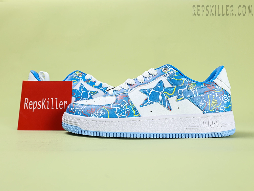 A BATHING APE BapeSta Bearbrick Camo Blue Low Sneakers