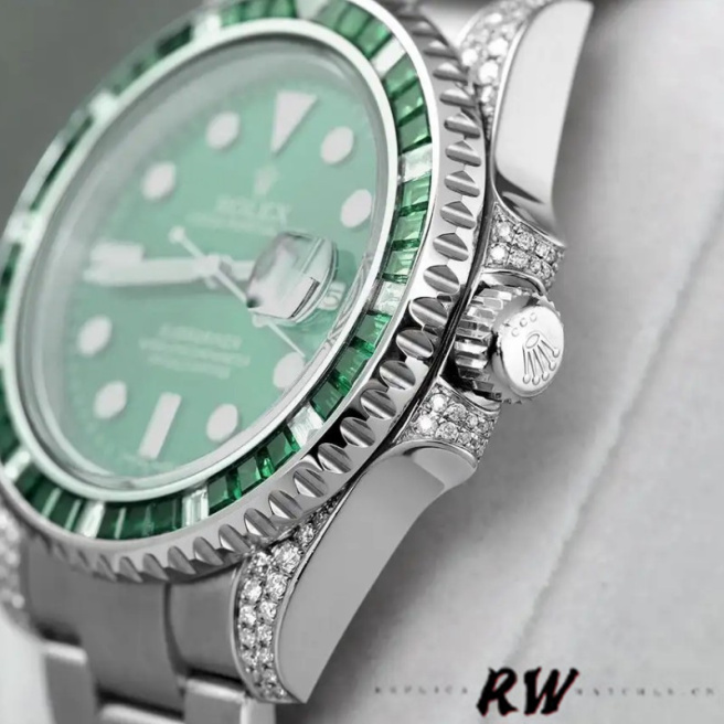 [2026 Mirror Grade]Rolex Submariner Date 116610LN Custom Diamond Stainless Steel Green Dial 40MM Mens Replica Watch