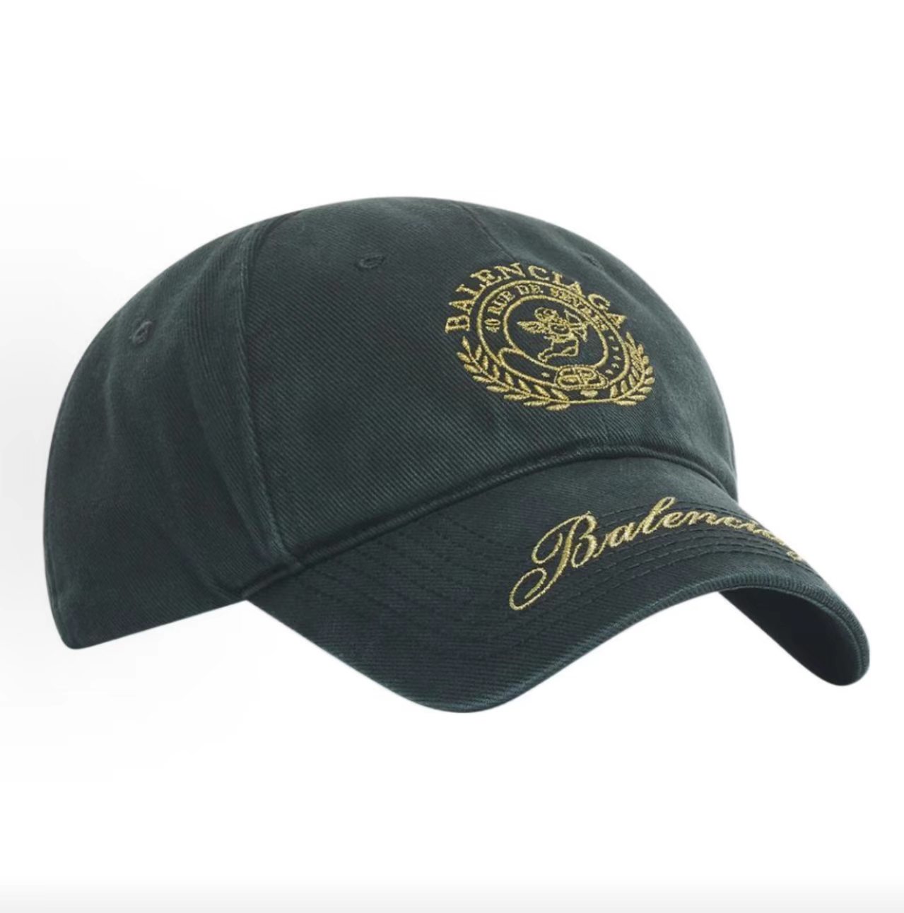 Balenciaga Golden Crest Angel Logo Dark Green Baseball Cap