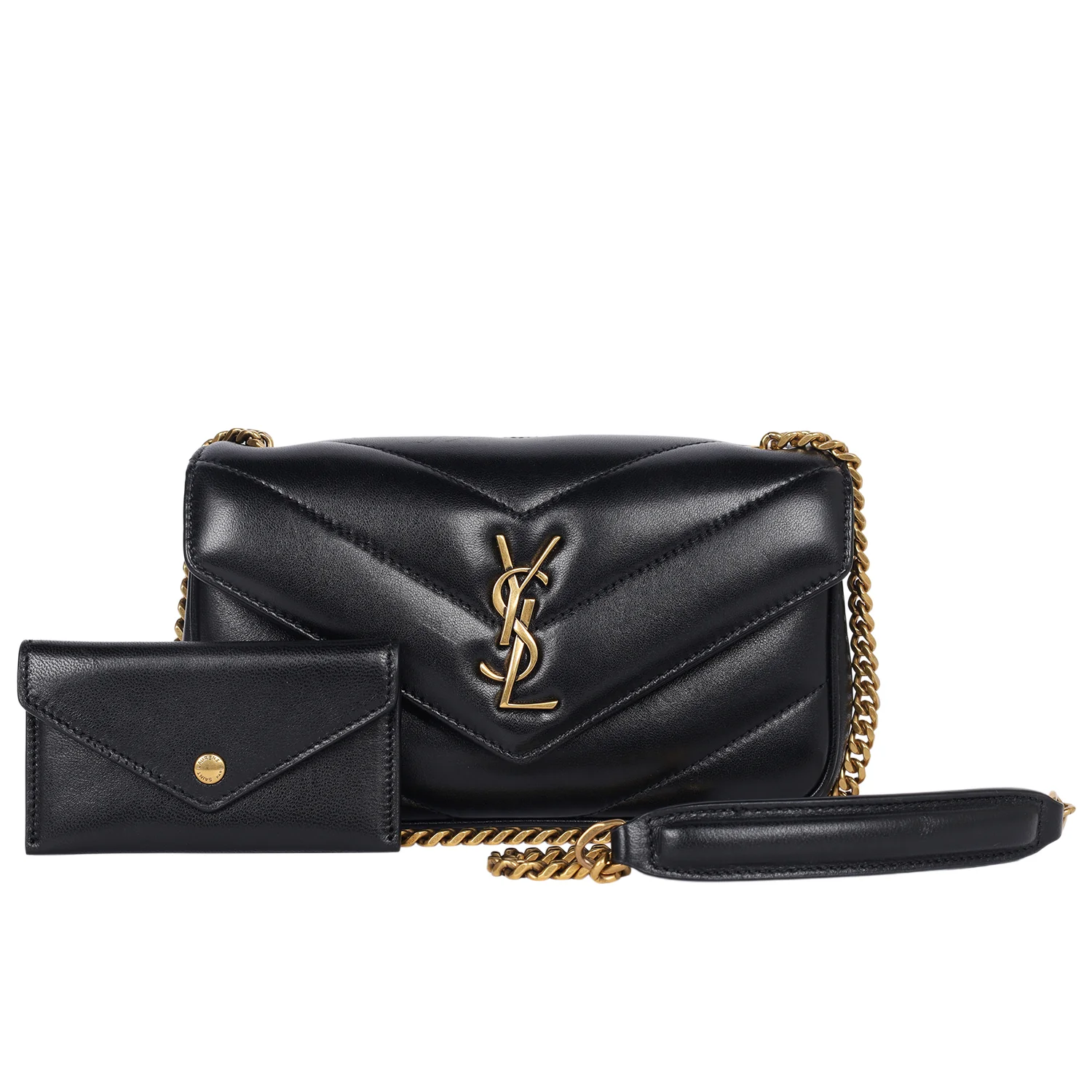 Lambskin Chevron Quilted Mini Loulou Black