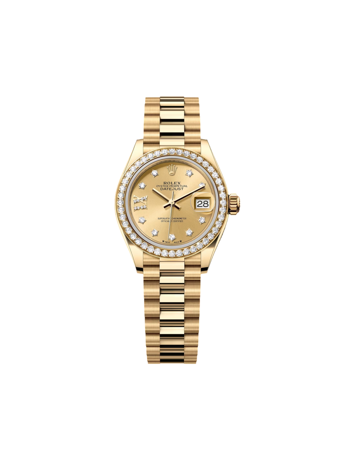 [2026 Mirror Grade]RLX Lady-Datejust 28mm 279138RBR Champagne Diamond Dial and Diamond Bezel Yellow Gold Bracelet