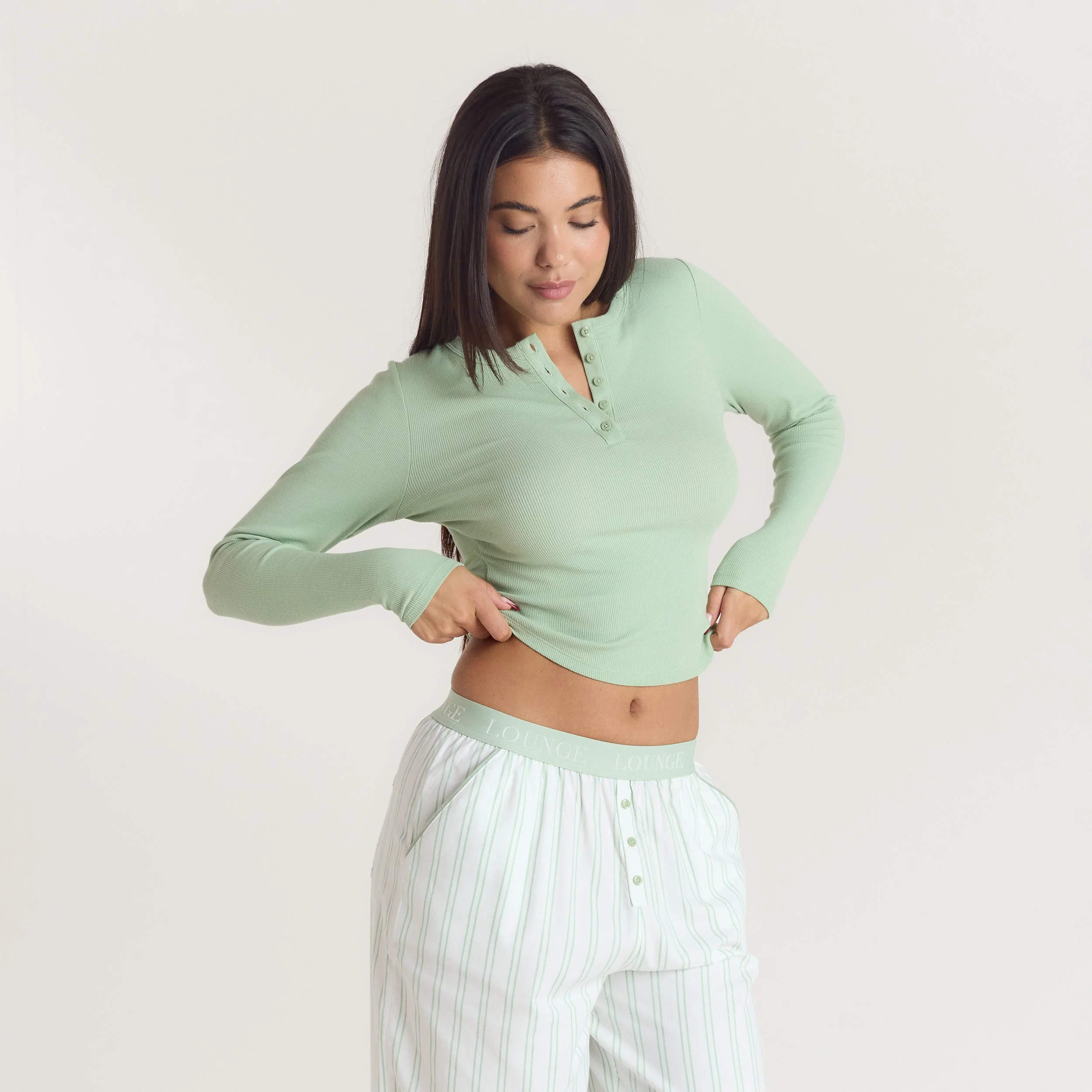 Mistletoe Henley Pajama Top - Sage