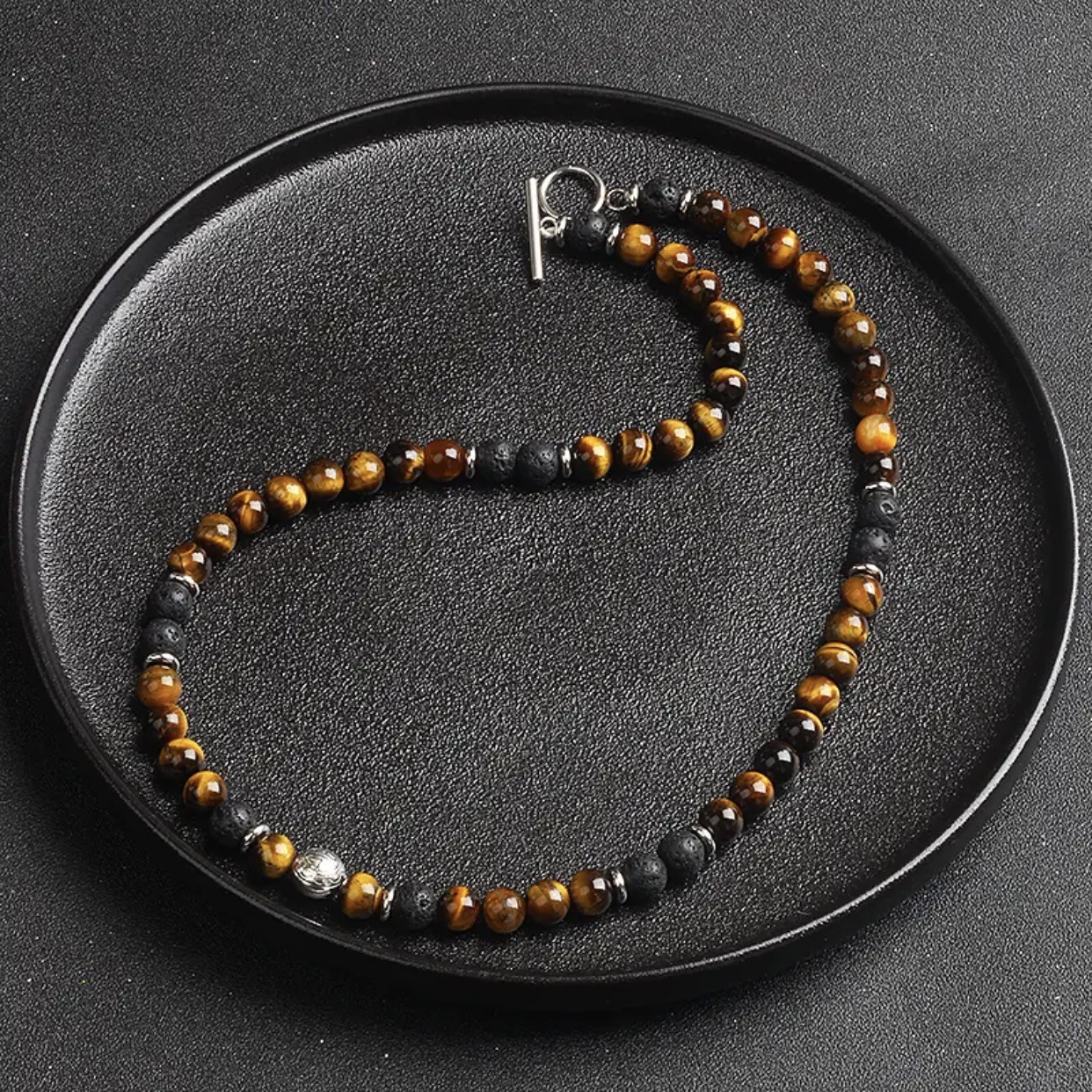 Men's Retro Brown Beaded Necklace