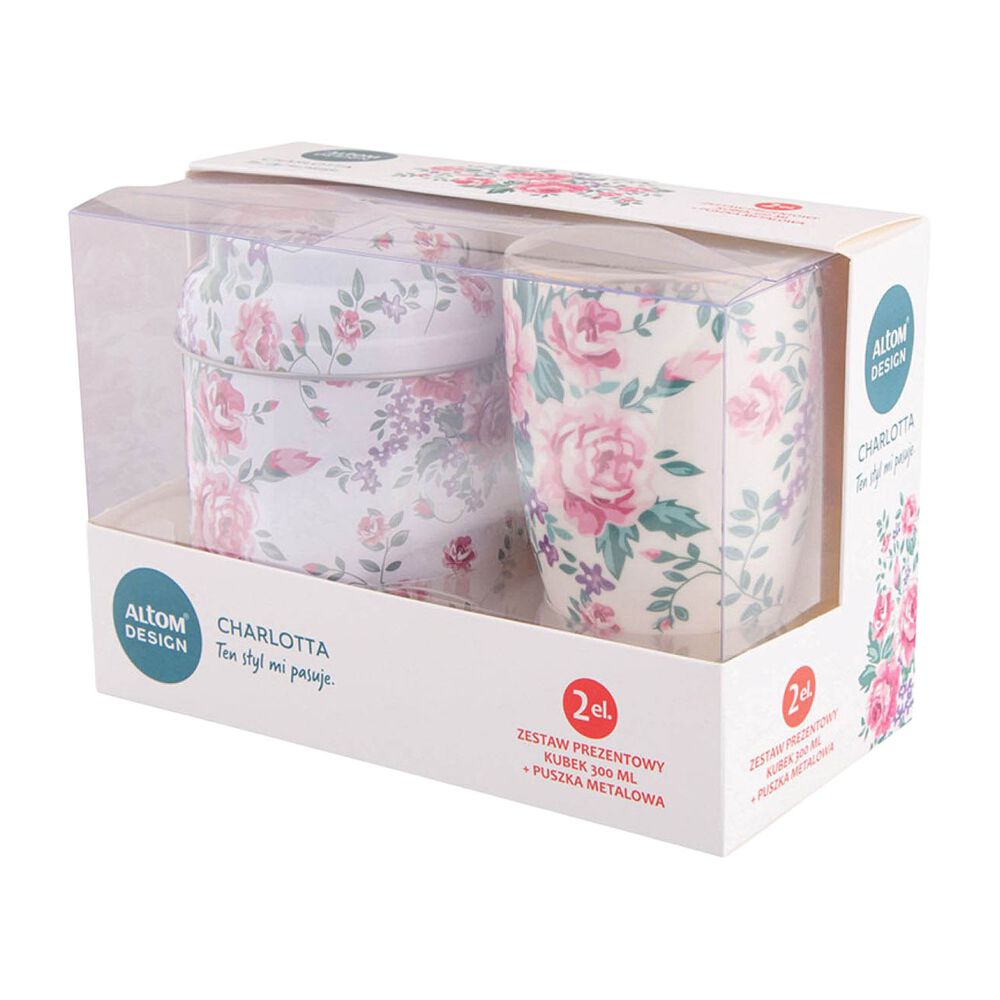 ALTOM DESIGN Zestaw prezentowy z kubkiem Altom Design Charlotta, 300 ml, z puszką
