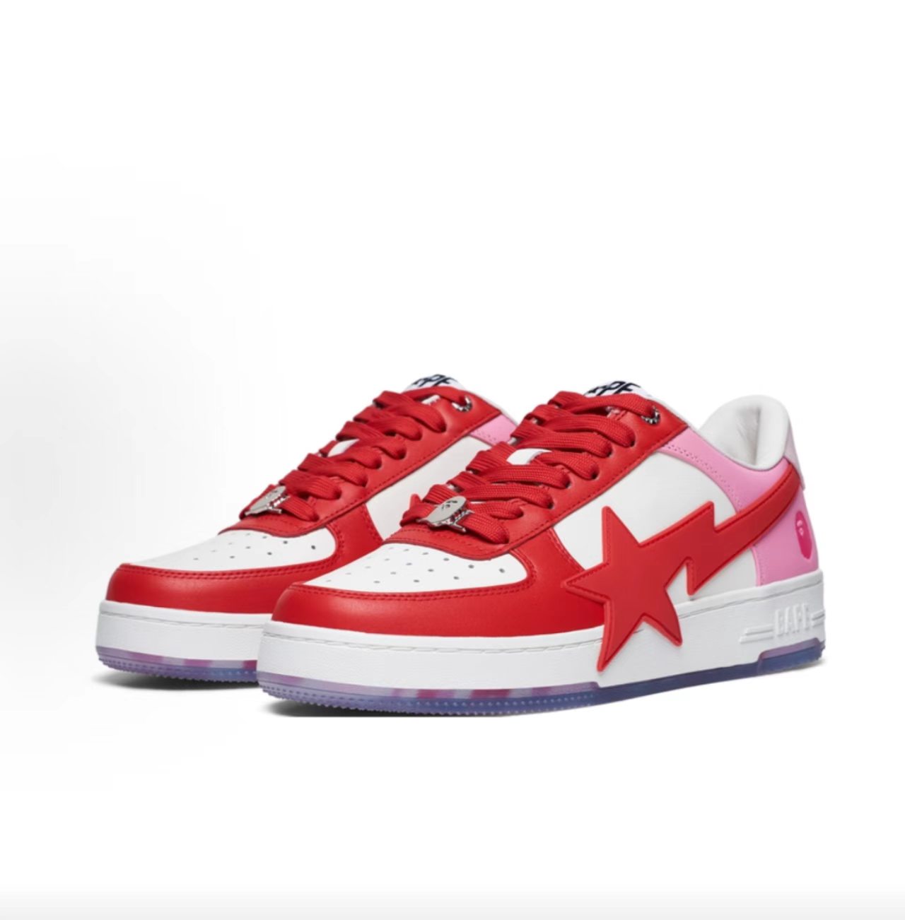 BAPE STA Low Two-Tone Red Pink White Leather