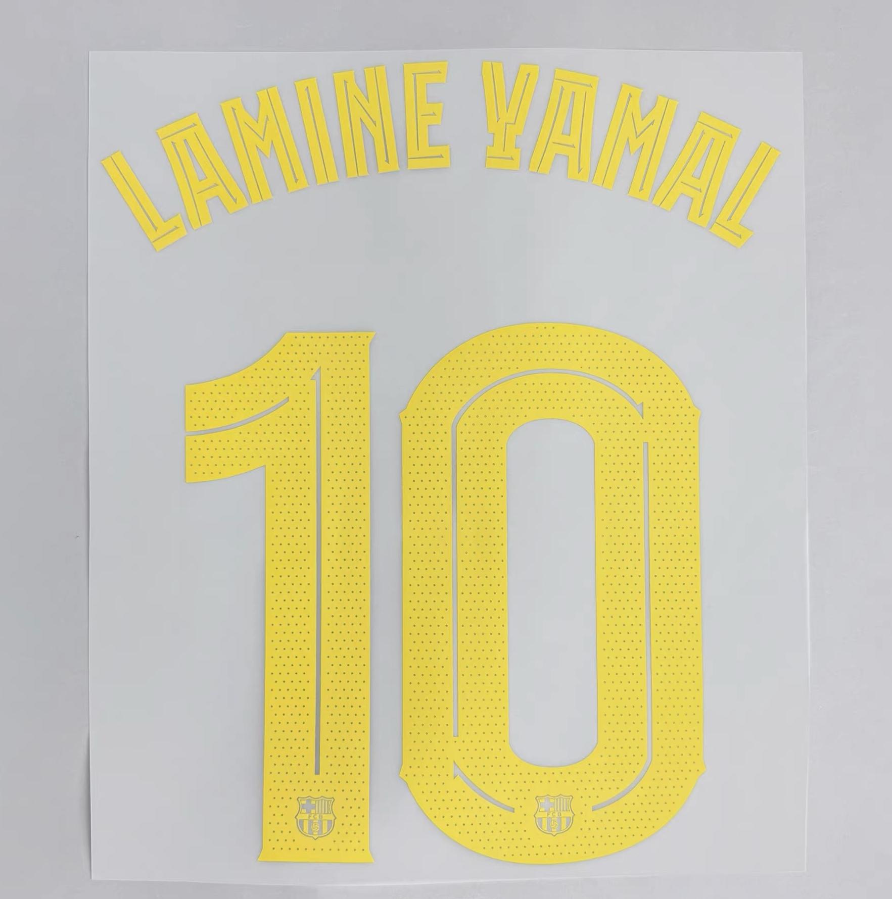 LAMINE YAMAL #10 FC Barcelona 2025-26 Home & Fourth Away UCL Football Soccer Name & Number Set