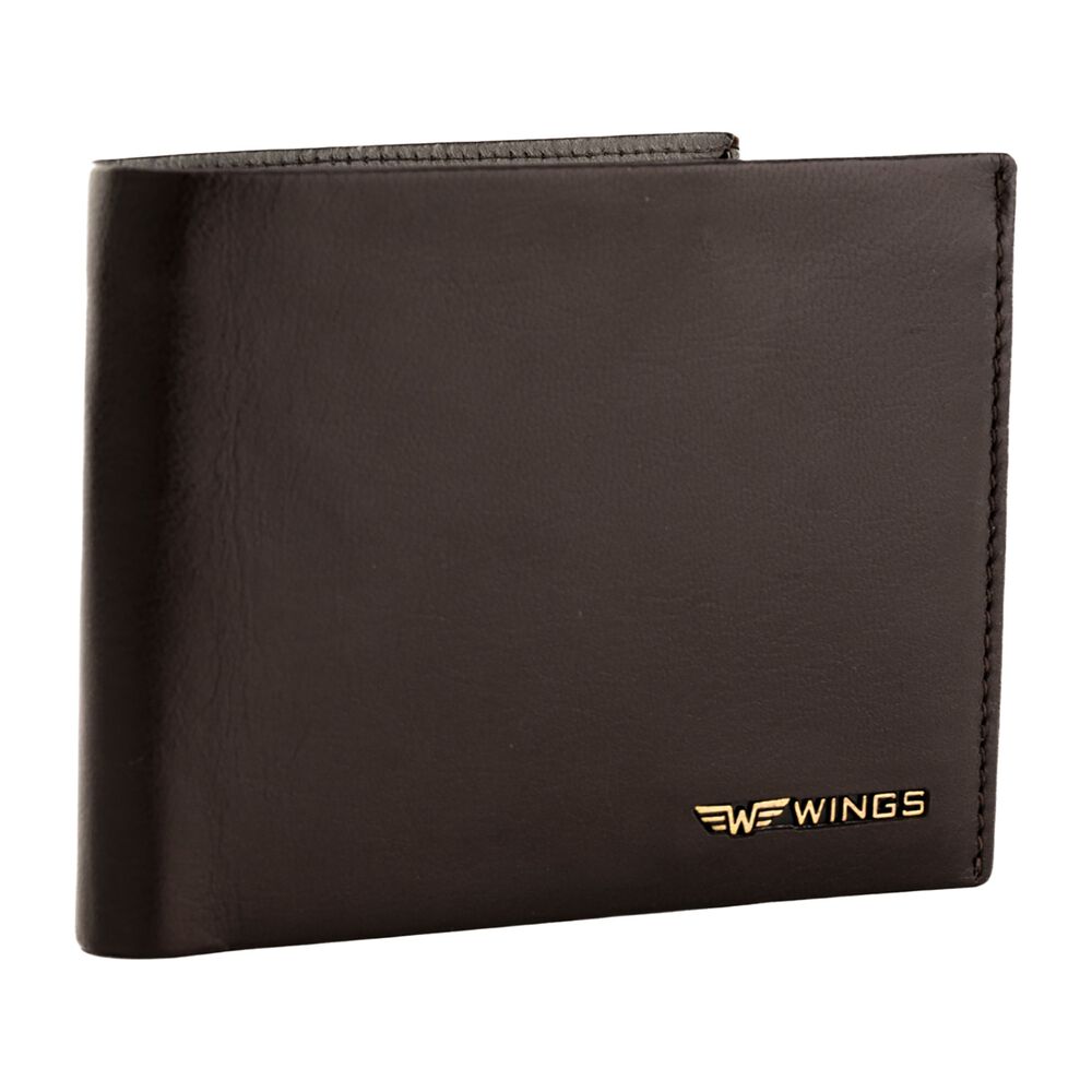 WINGS Portfel męski ze skóry bydlęcej Wings, 11 x 13 x 2 cm, RFID, z kieszenią na monety, brązowy