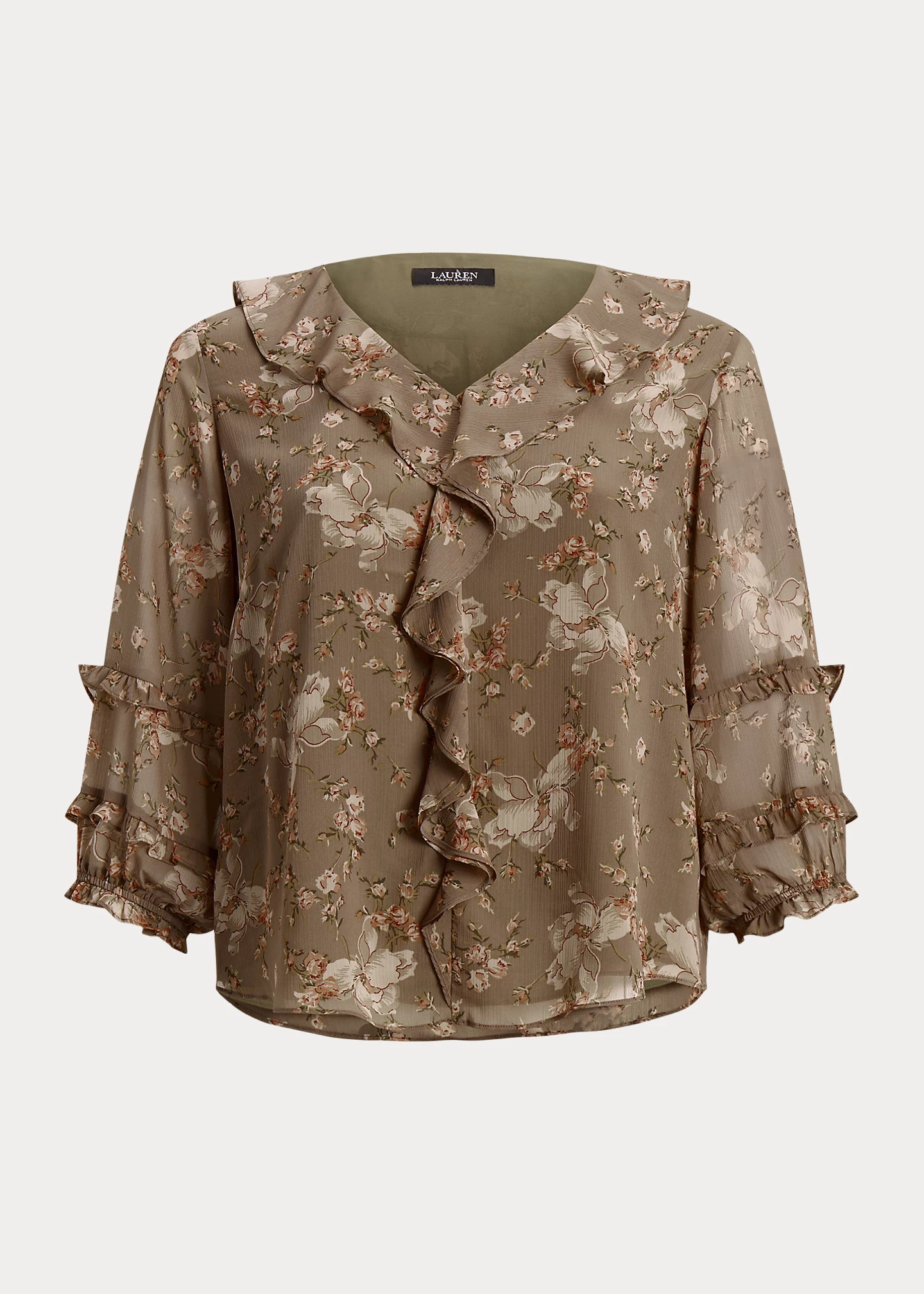Floral Ruffle-Trim Georgette Blouse