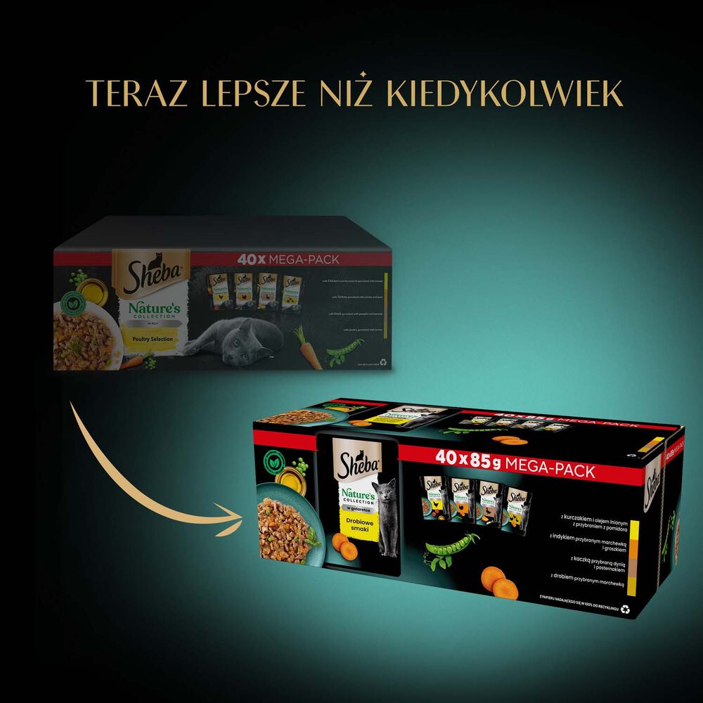SHEBA Mokra karma dla kotów Sheba Nature's Collection Drobiowe Smaki, w galaretce, 40 x 85 g