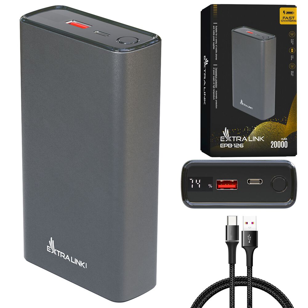 EXTRALINK Powerbank Extralink EPB-126, 20000 mAh, 45 W, srebrny