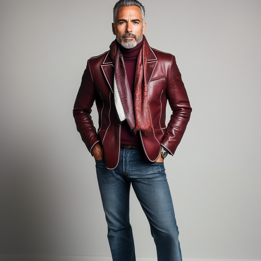 Men's PU Leather Lapel Single Breasted Contrast Binding Blazer