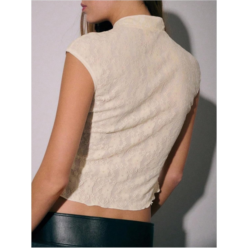 Women's Floral Lace Tank Crop Tops Cap Sleeve
