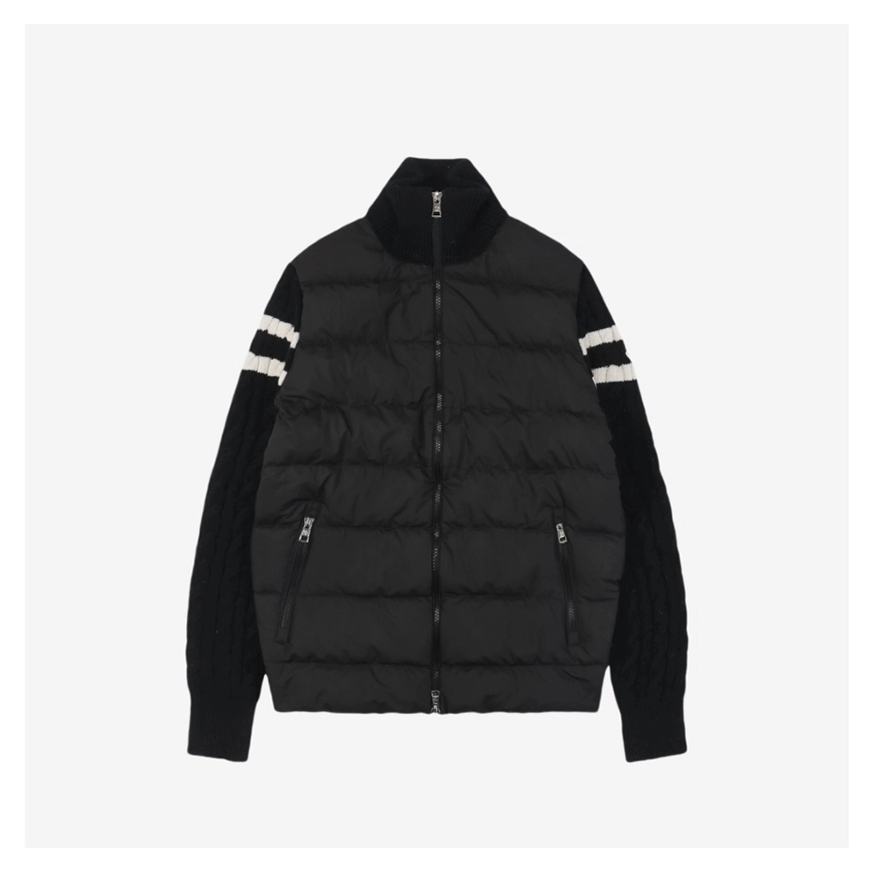 Mxxcler Double-Stripe Sleeve Panel Down Jacket (Grey/Black)