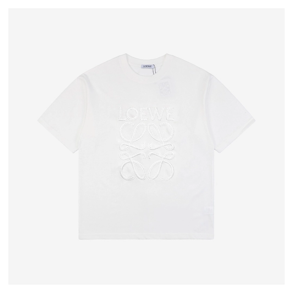 L Seamed Floral Embroidered Cotton T-Shirt (Black/White)