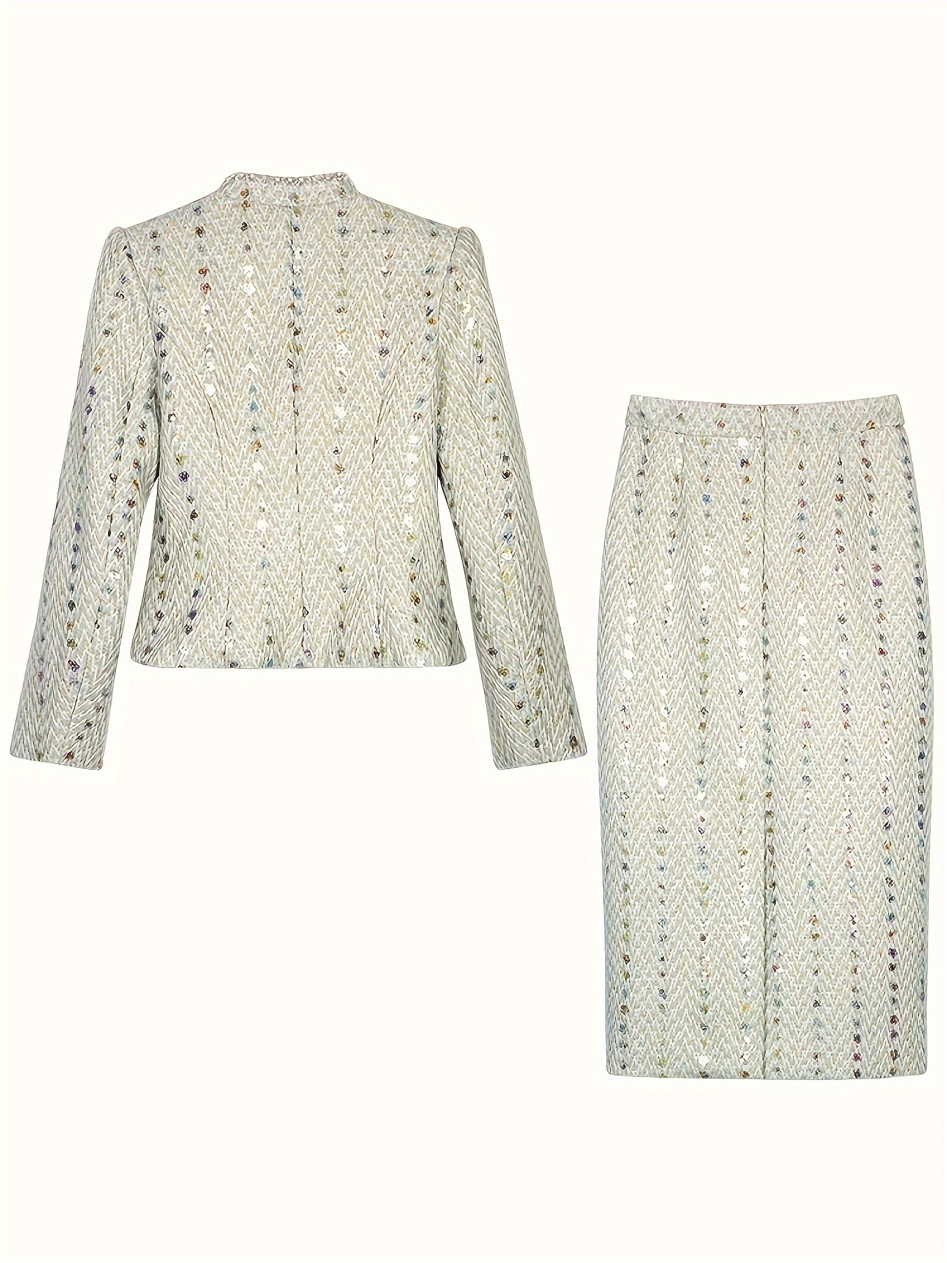 Elegant Floral Sequin Blazer & Midi Skirt Set for Women – Chic Stand Collar, Long Sleeve