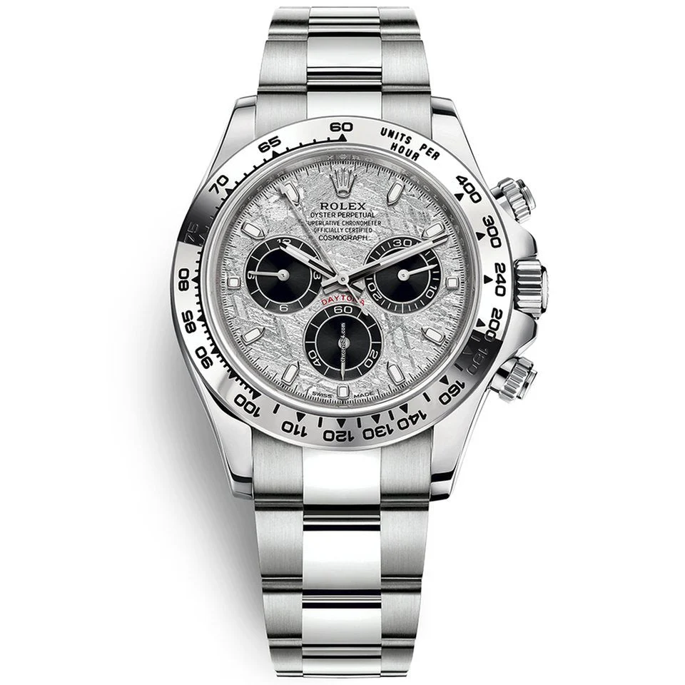 [2026 Mirror Grade]Rolex Daytona White Gold Daytona 40mm Meteorite Dial Steel and Black Oyster (Reference # 116509)