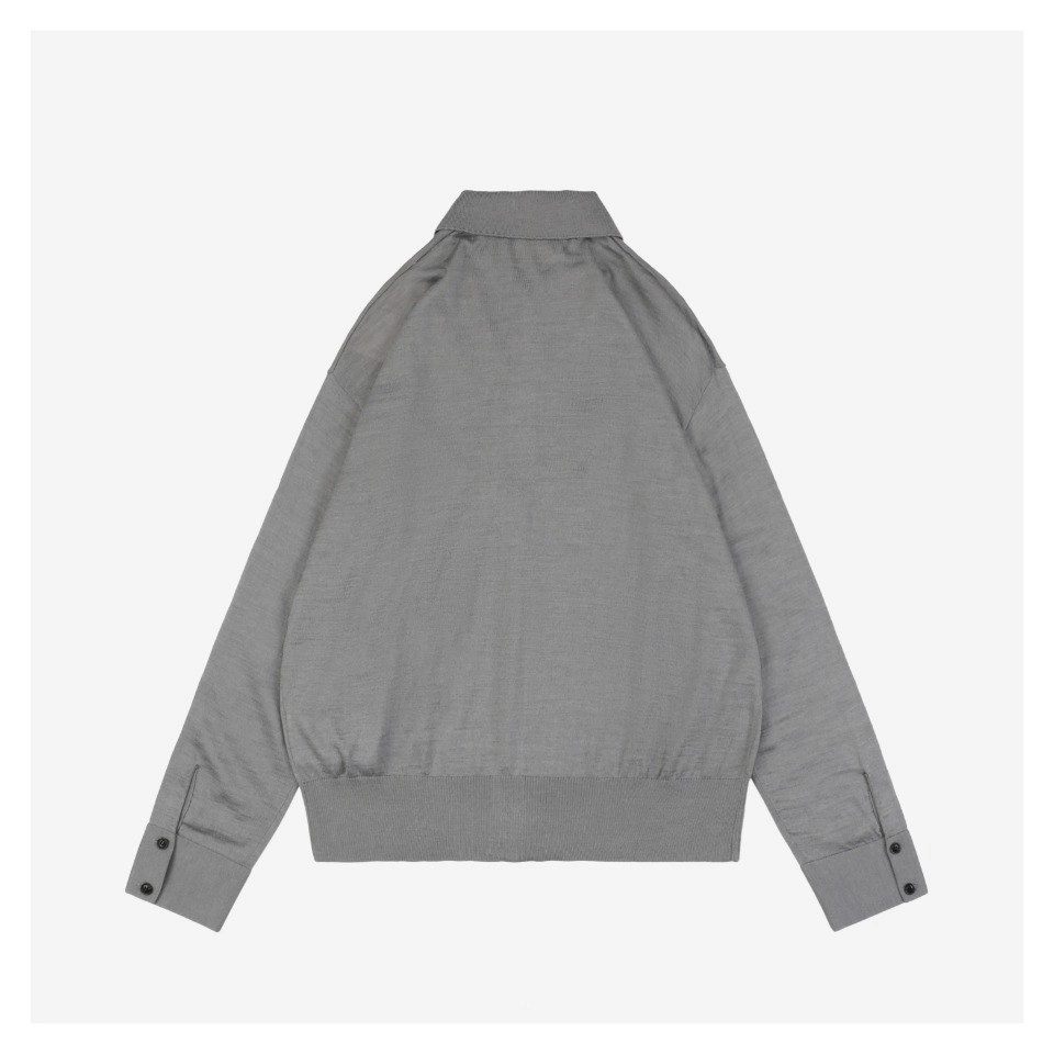 Ami Embossed Heart Embroidery Basic Polo Sweater Grey