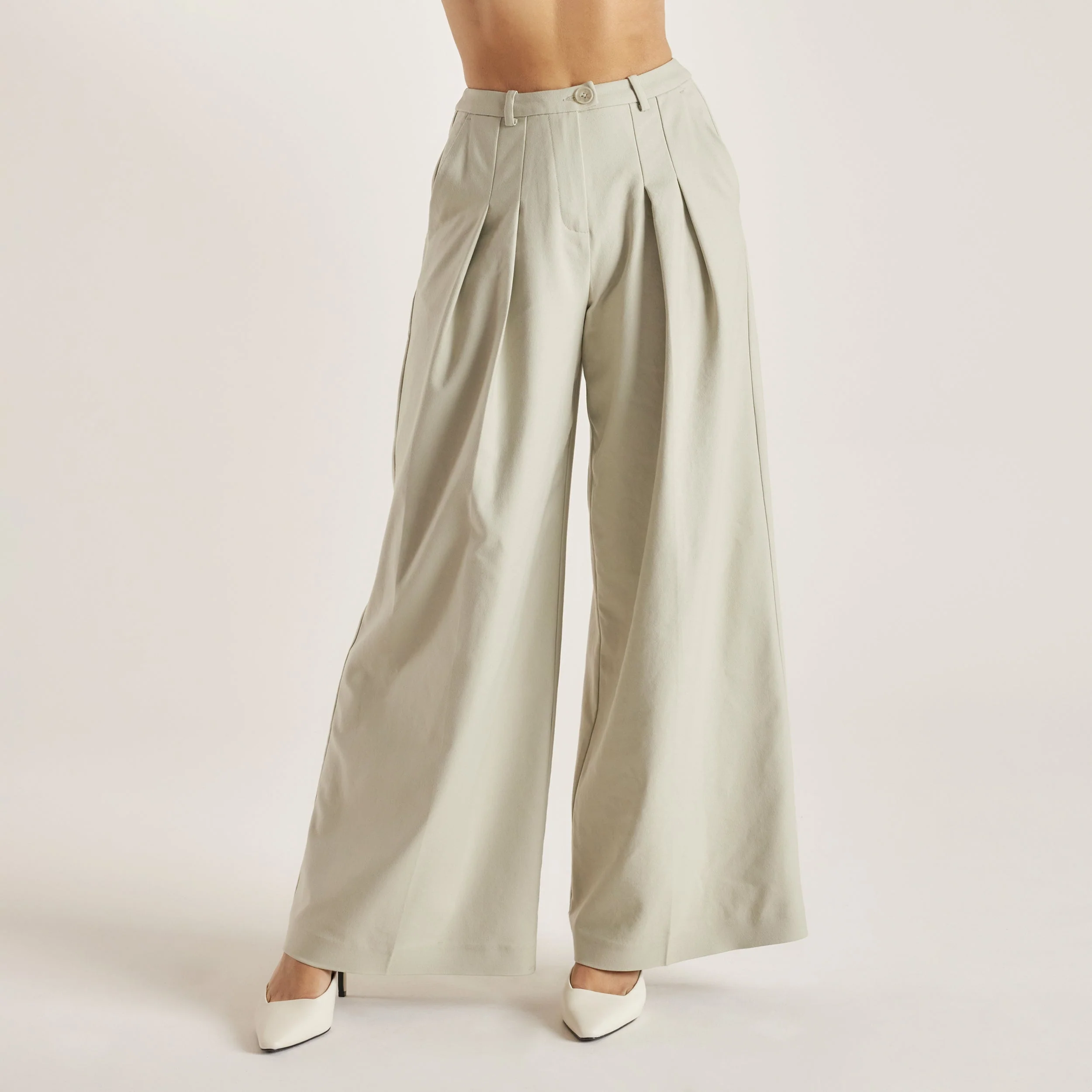 Woven Wide-Leg Pants - Sage