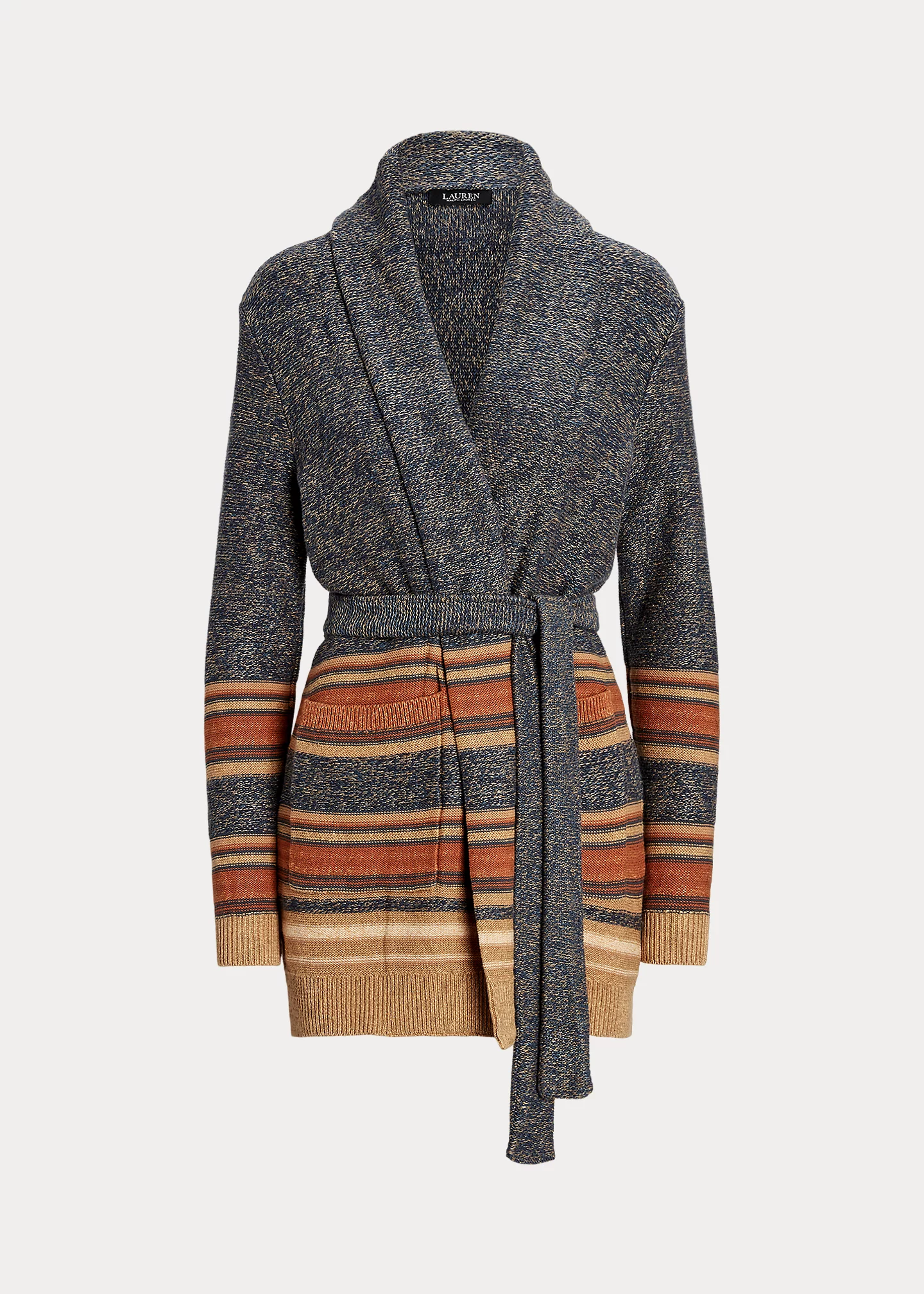 Striped Belted Cotton-Blend Cardigan