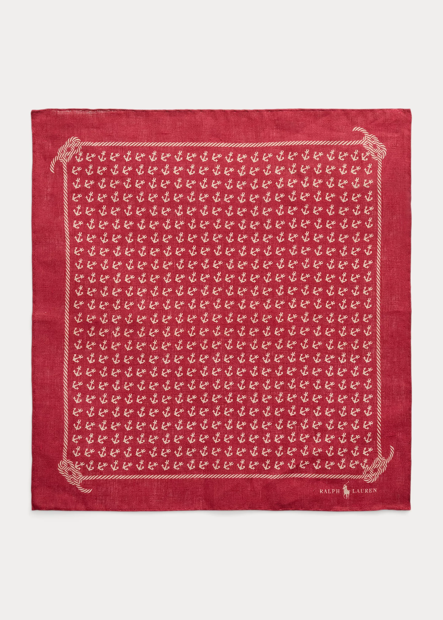 Anchor-Print Linen Pocket Square