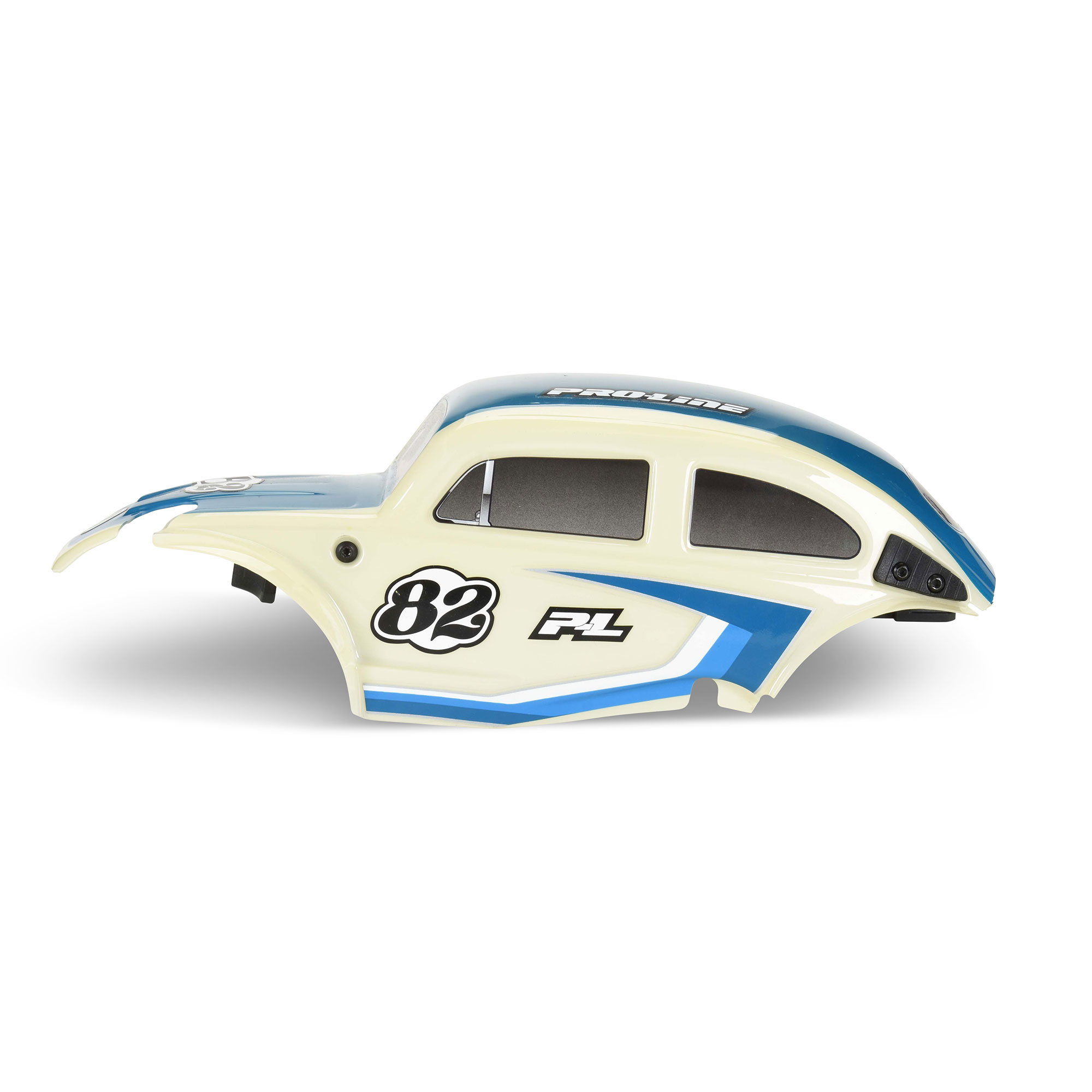 Class 1 VW Bug Blue Race Body Conversion Kit and Flat Iron M/T Tires Mounted 12mm Chrome Diablo (4) for ARRMA TYPHON GROM