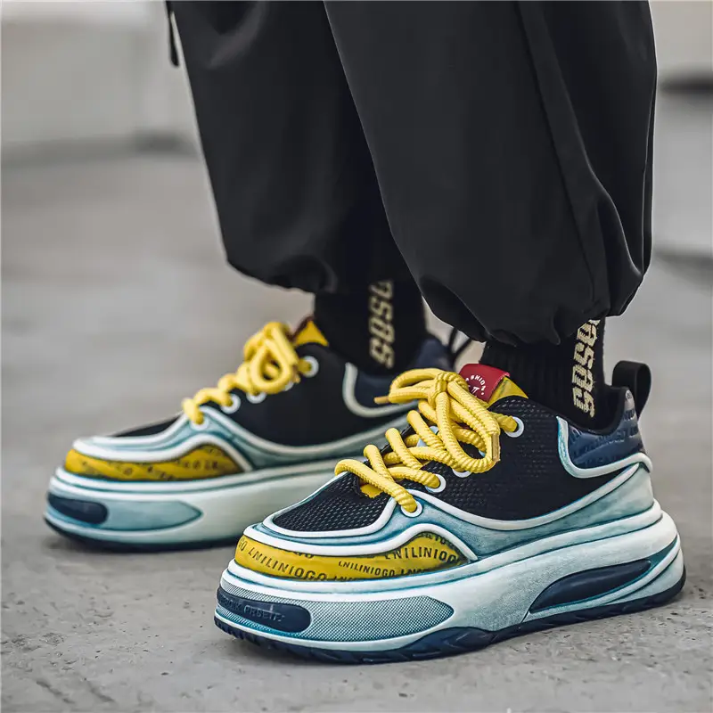 Retro Color Block – Thick Height-Increasing Shock-Absorbing Sole Lightweight Breathable Fabric & Upper Sports Sneakers
