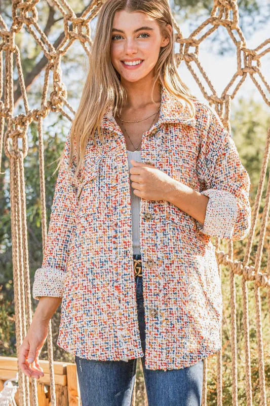 Red & Rust Multi Color Tweed Shirts Jacket