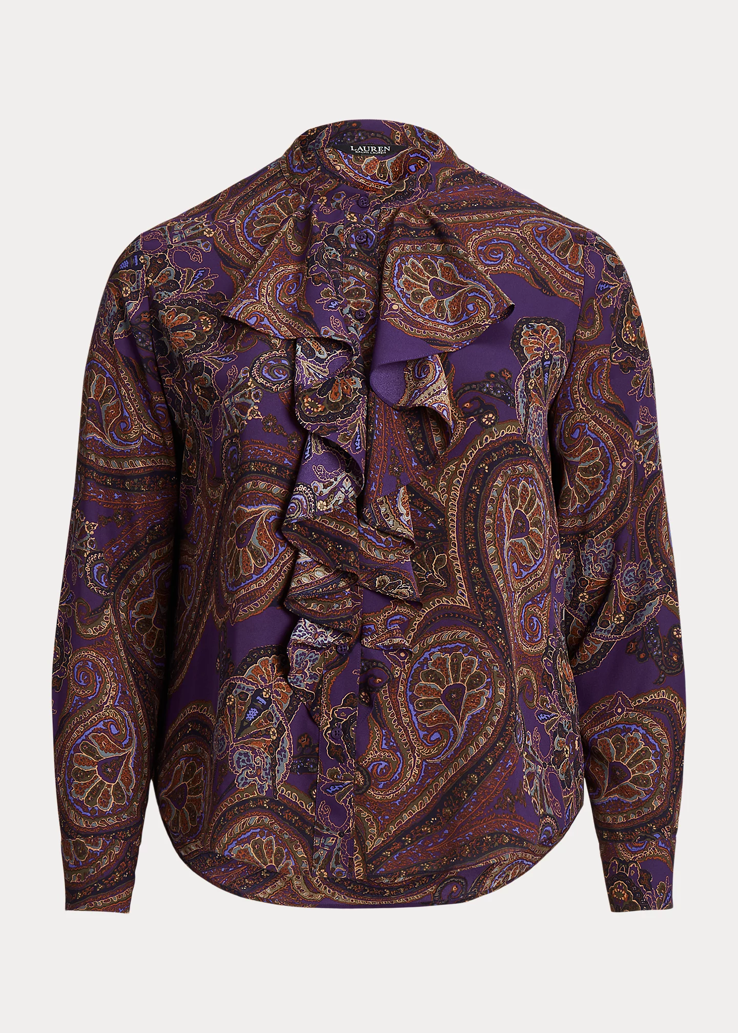 Paisley Ruffle-Trim Georgette Shirt