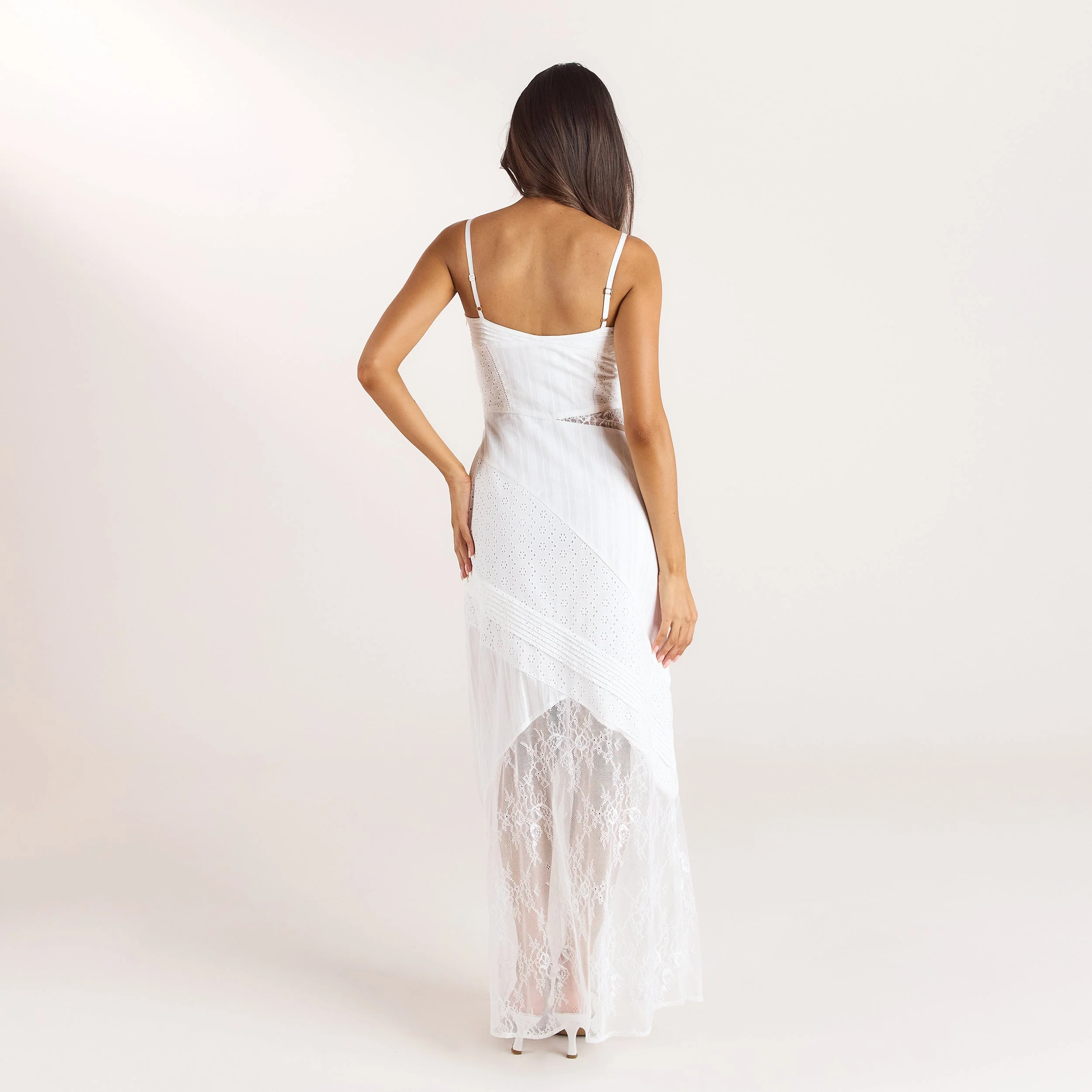 Broderie & Lace Maxi Dress - White
