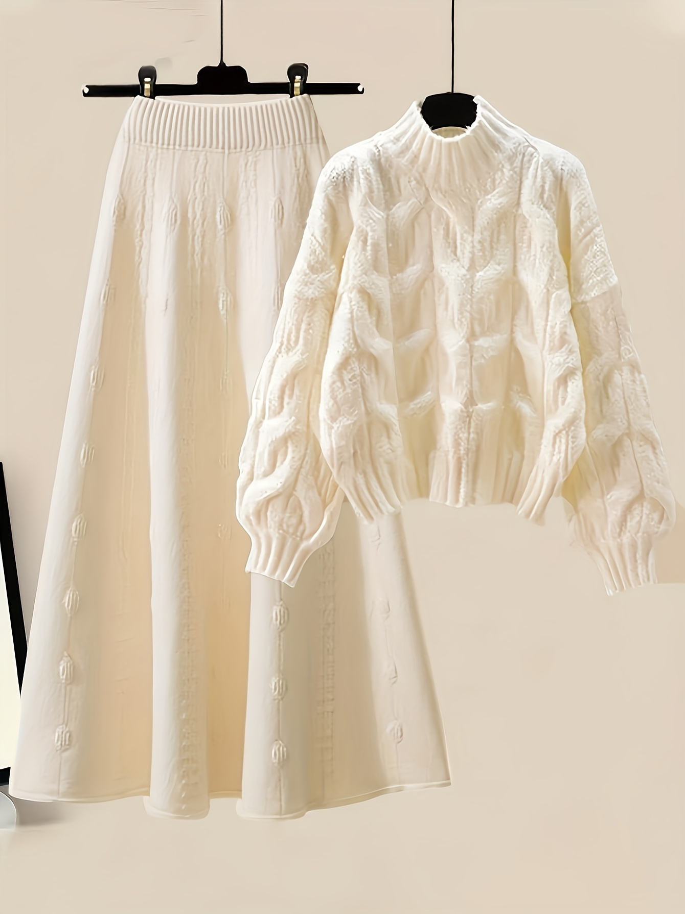 Women’s Knit Set, Polyester Round Neck Sweater and Skirt Combo