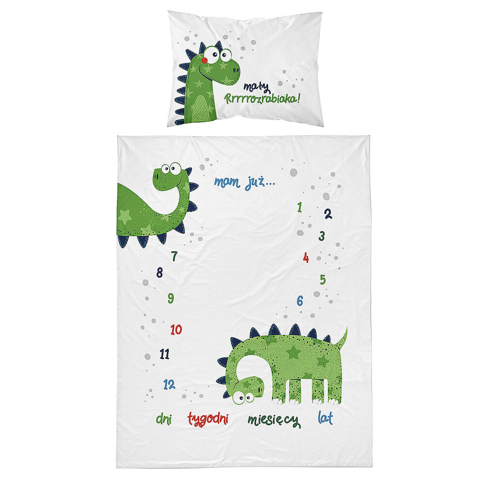 MAYAMOO Pościel dziecięca bambusowa 100 x 135 cm Mayamoo, dino, szara