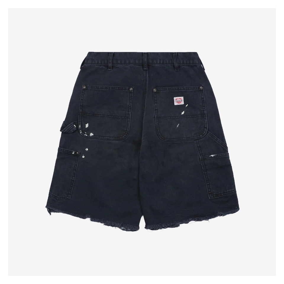 Saint Michael Paint-Splattered Raw Hem Denim Shorts