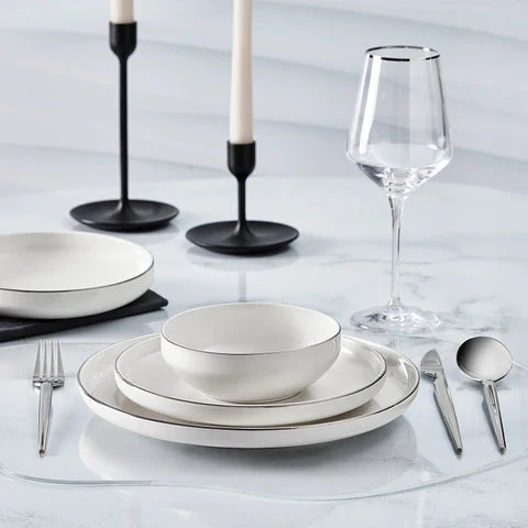 Karaca Streamline New Saturn V2, Service de Vaisselle 24 pièces pour 6 personnes, Platinum