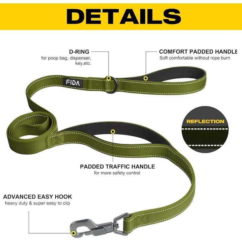 4 FT Heavy Duty Dog Leash with 2 Comfortable Padded Handles