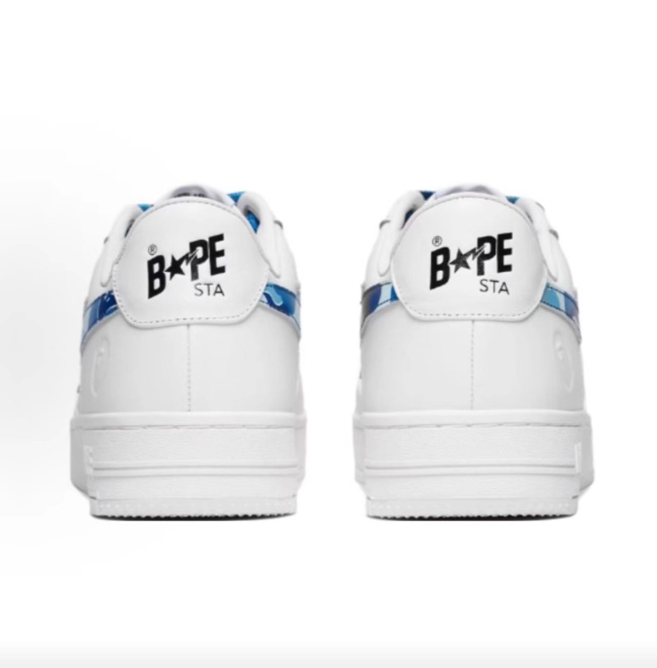A Bathing Ape Bape Sta Low White Blue Camo Leather