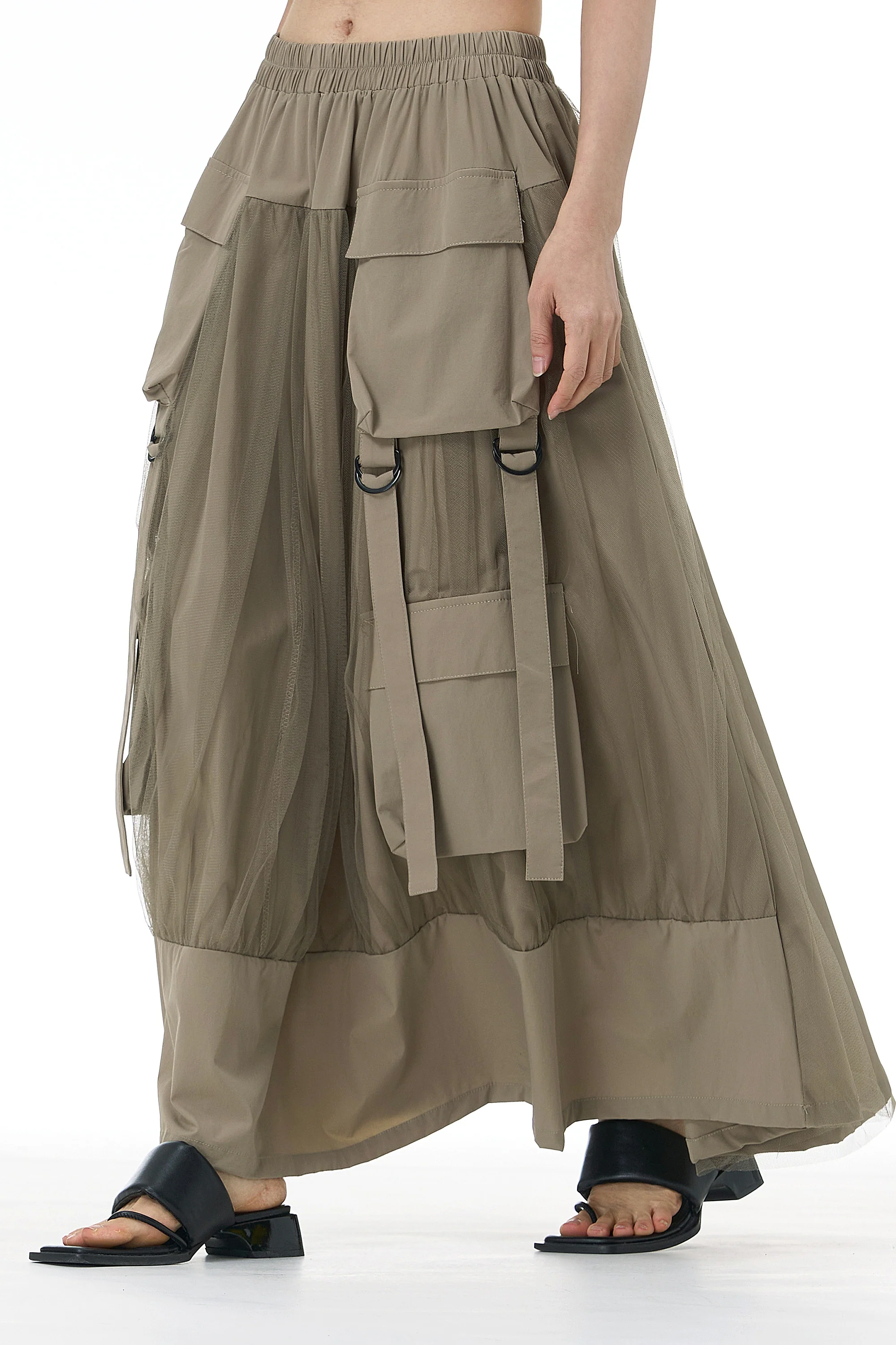 Beige Mesh Layered Skirt