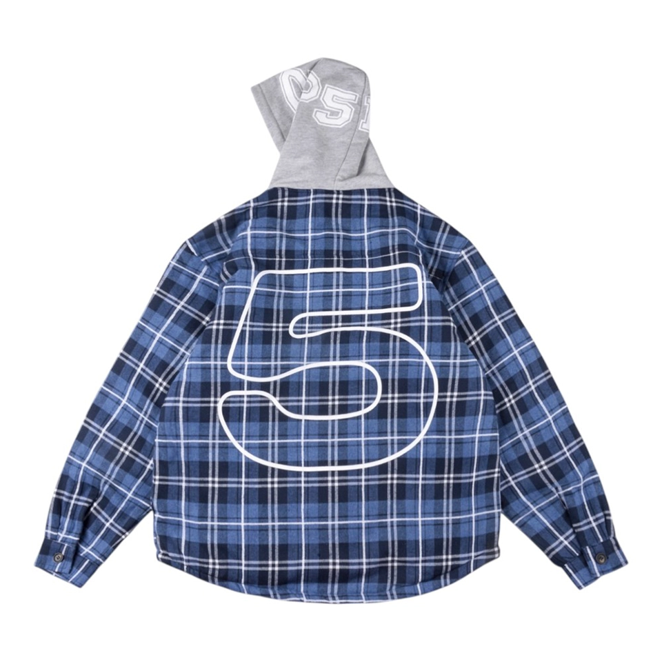 Sp5der Blue Plaid Grey Hood Zip Jacket
