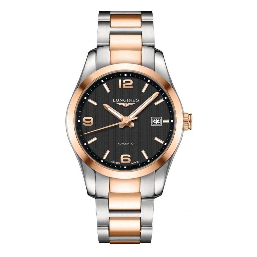 [2026 Mirror Grade]Longines Men's L27855567 Conquest 18kt Rose Gold Automatic Two-Tone Stainless Steel Watch