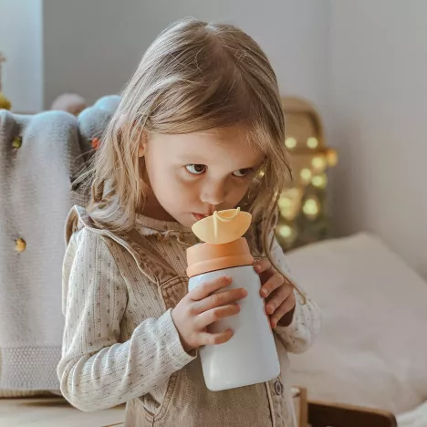 MARKA DUKA Kubek termiczny kwiatek DUKA MINI 350 ml biały pomarańczowy