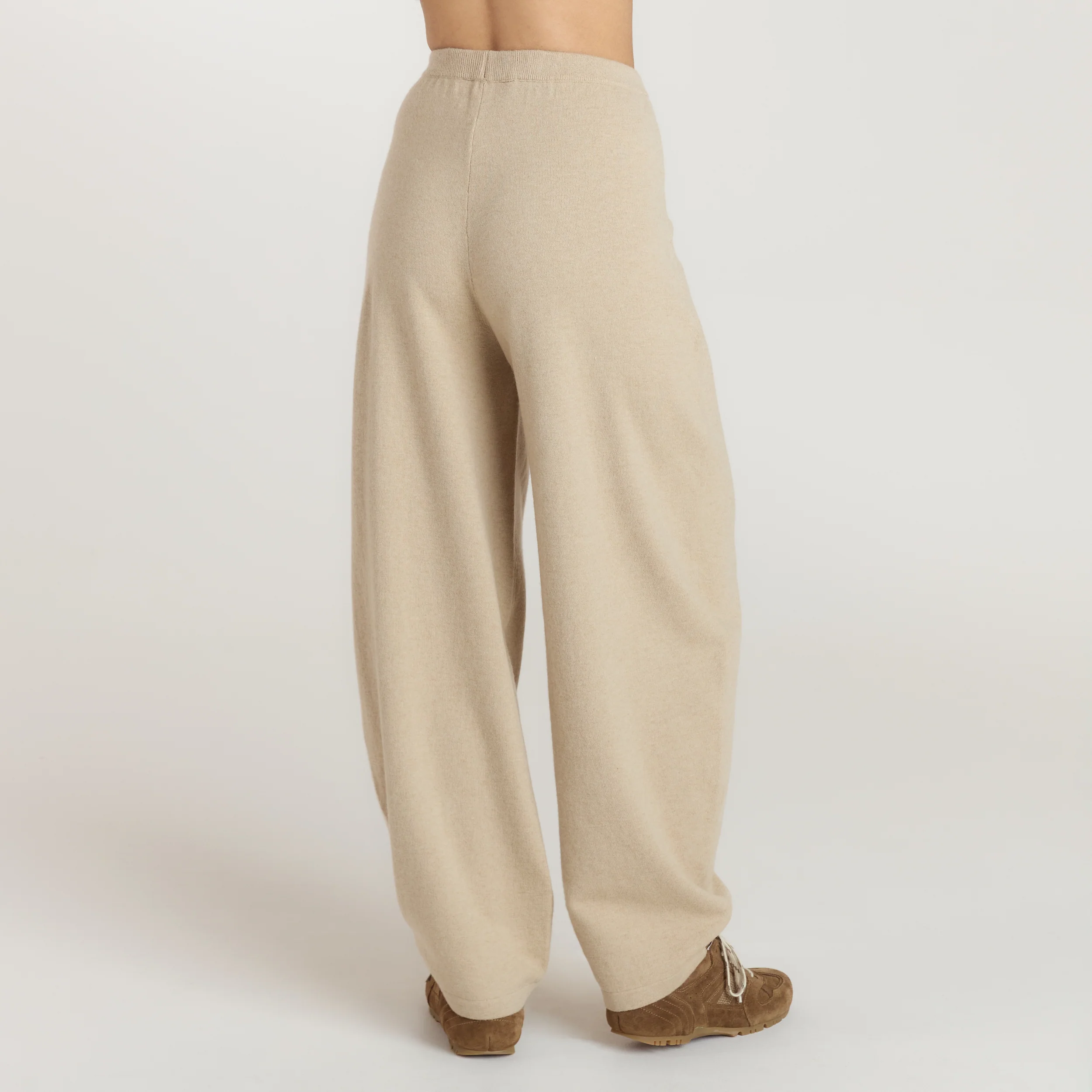 Barrel Leg Knitted Joggers - Oatmeal Marl