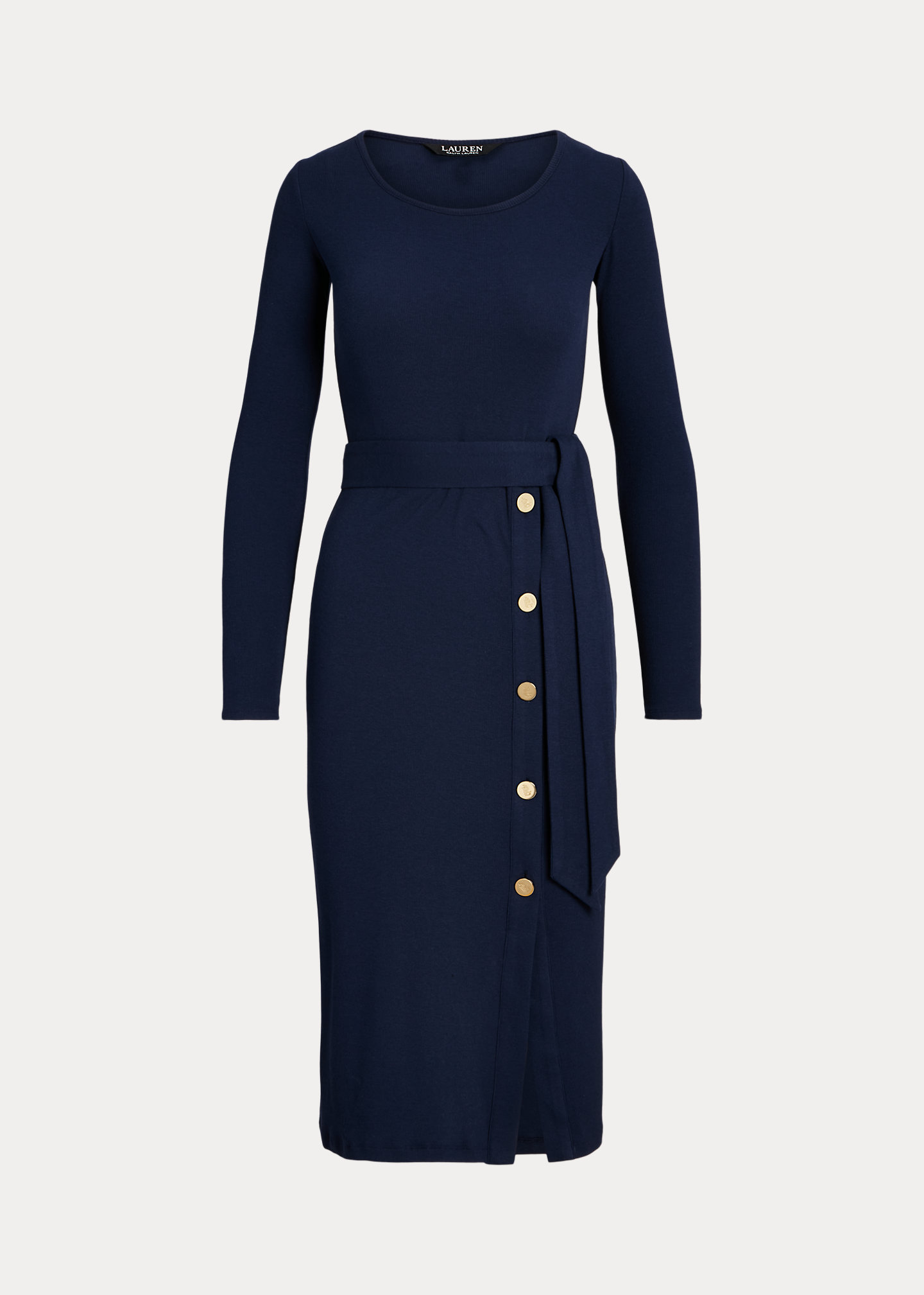 Belted Rib-Knit Dress