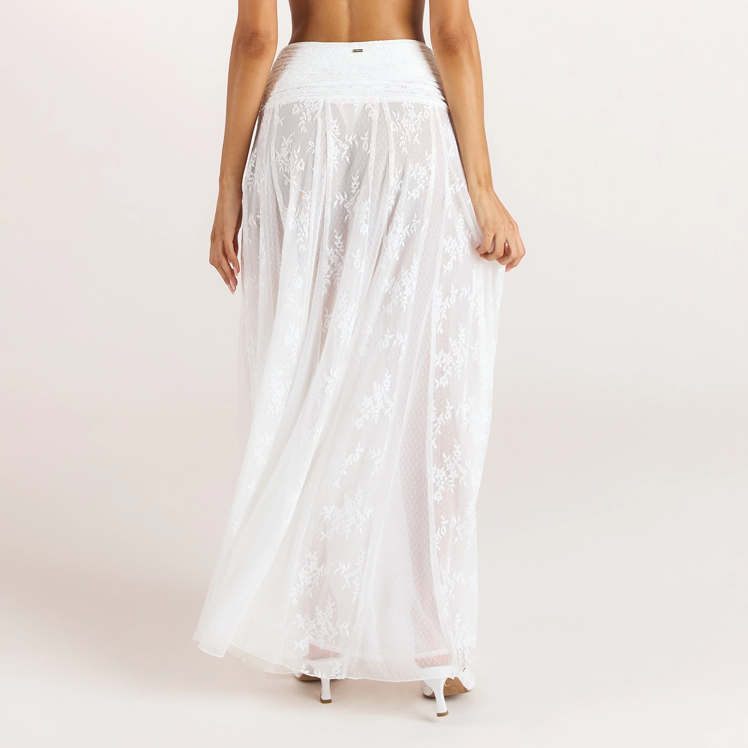Sheer Lace Maxi Skirt - White