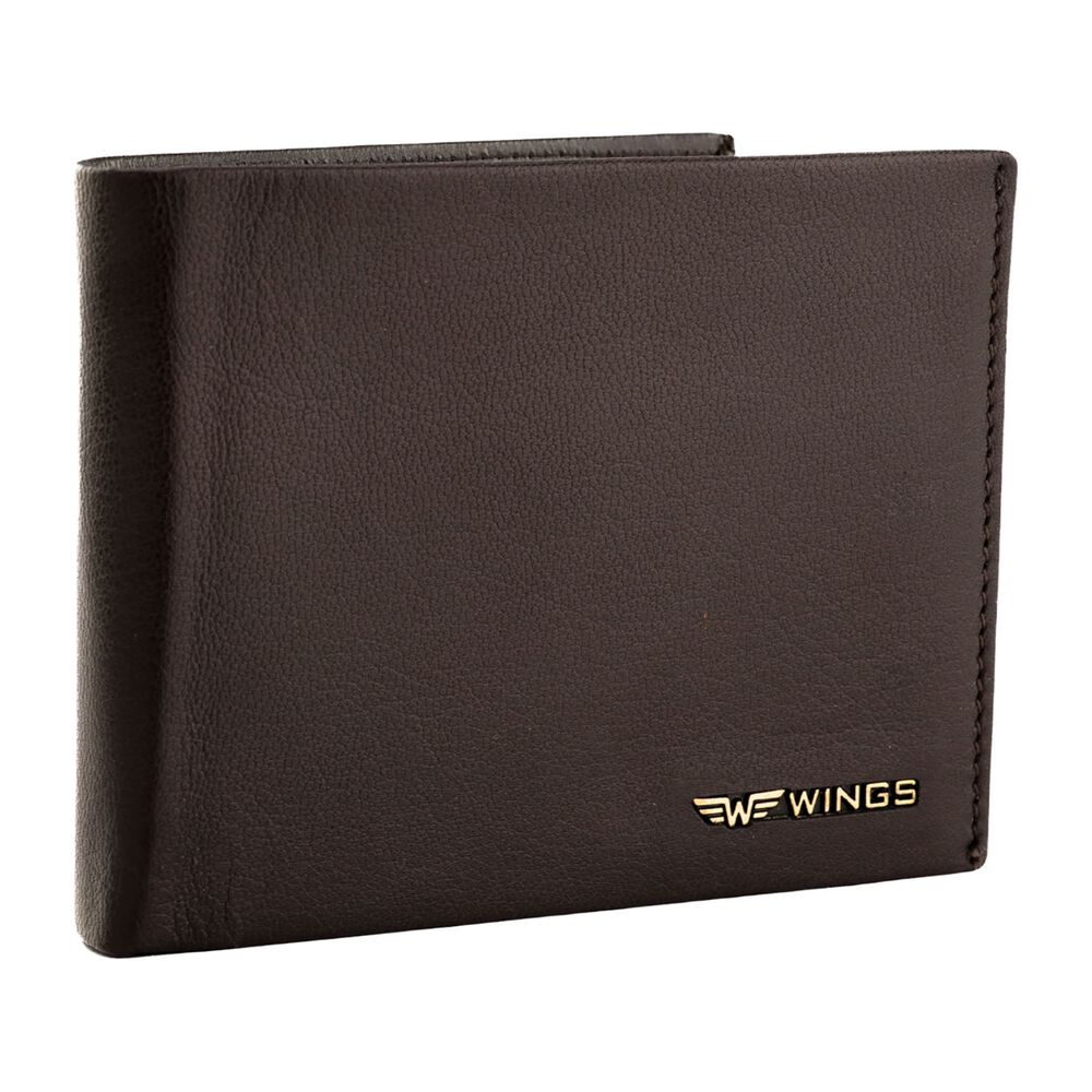WINGS Portfel męski ze skóry koziej Wings, 11 x 13 x 2 cm, RFID, brązowy