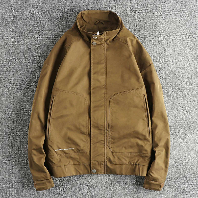 Autumn and winter new simple tooling stand collar jacket men’s retro trend cardigan casual coat