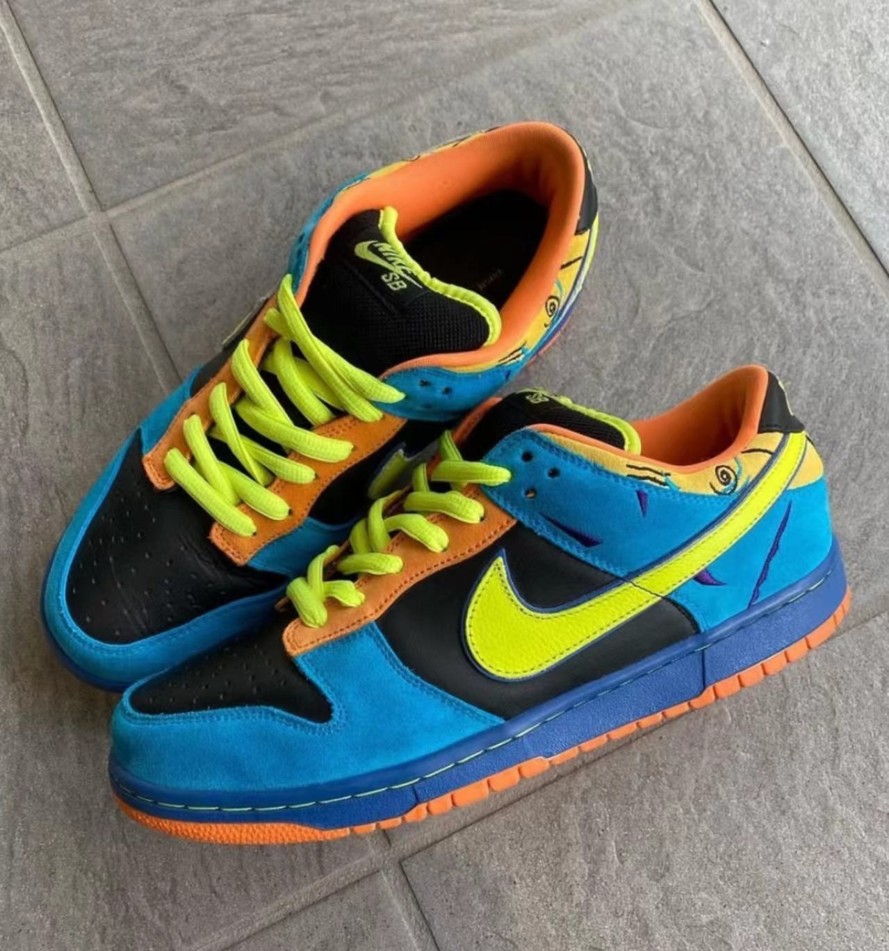 Nike Dunk Low Blue Black Neon Yellow Orange Suede