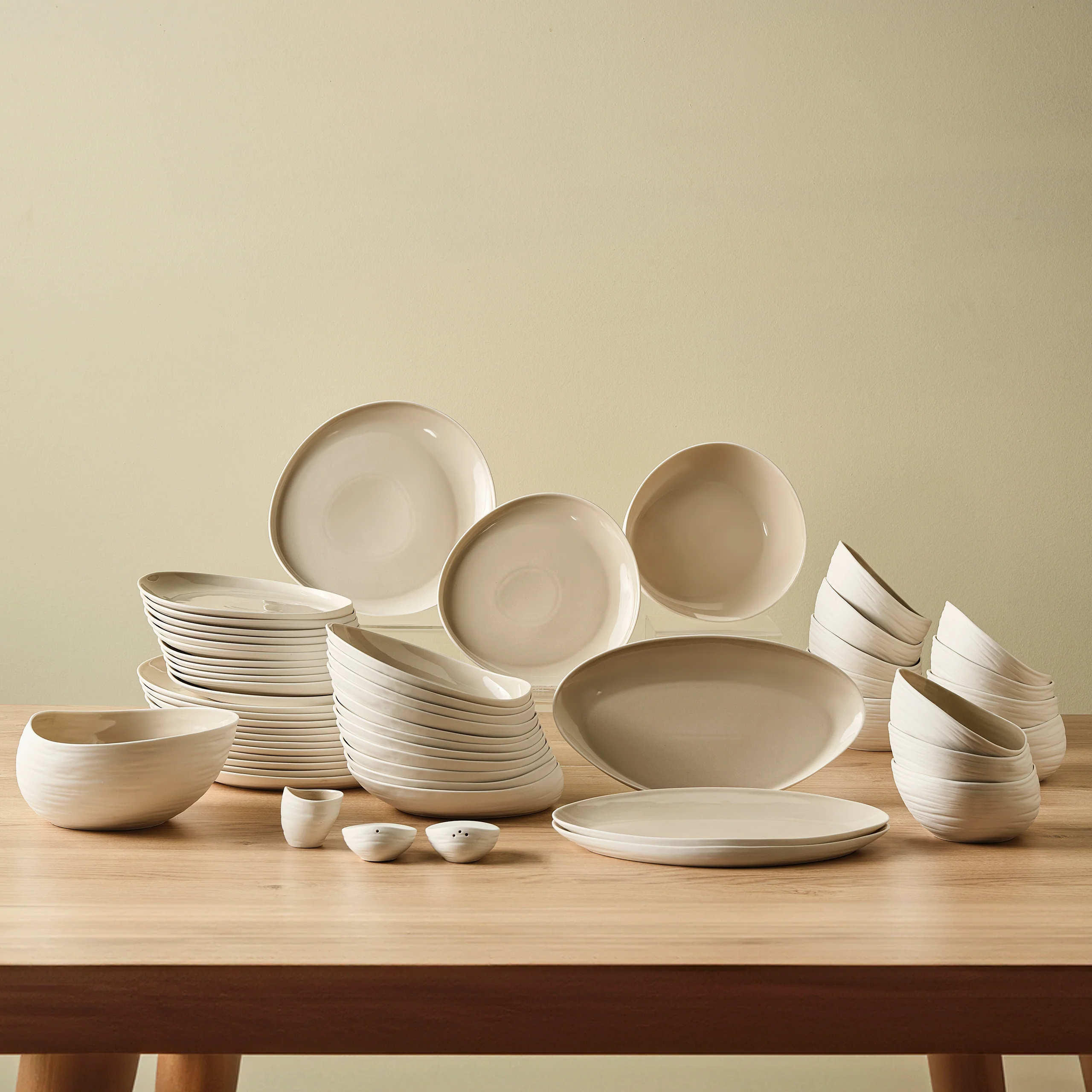 Karaca Earth Collection Rise Service de Table 55 Pièces pour 12 Personnes, Cream