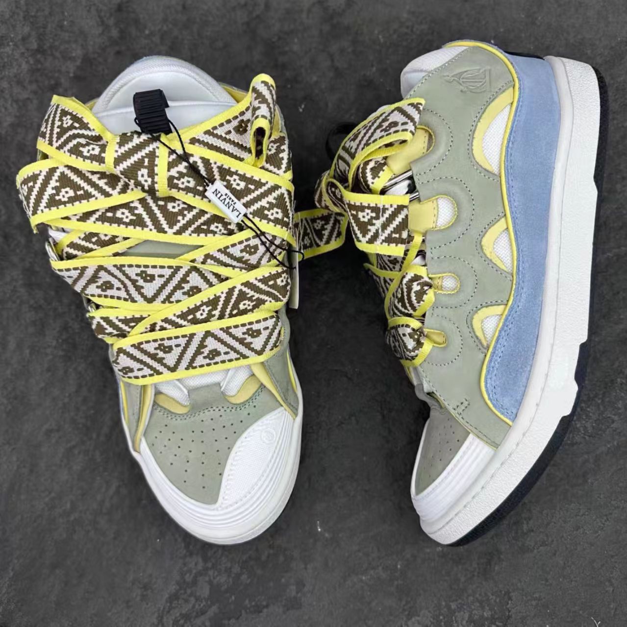 Lanvin Curb Sneakers "Sage Green / Light Blue / Yellow"