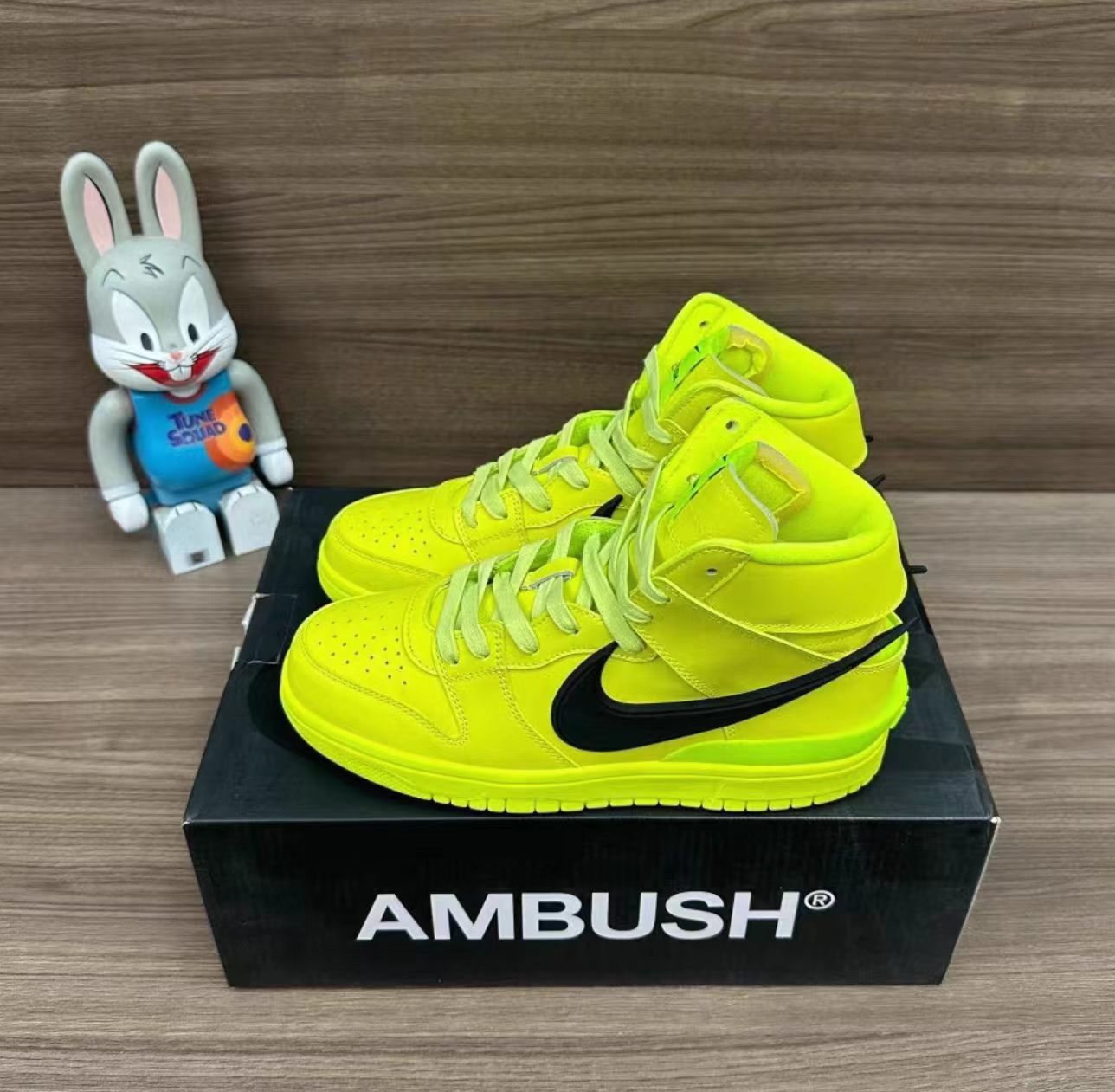 Nike Dunk High Ambush Lime Leather Black Detachable Swoosh