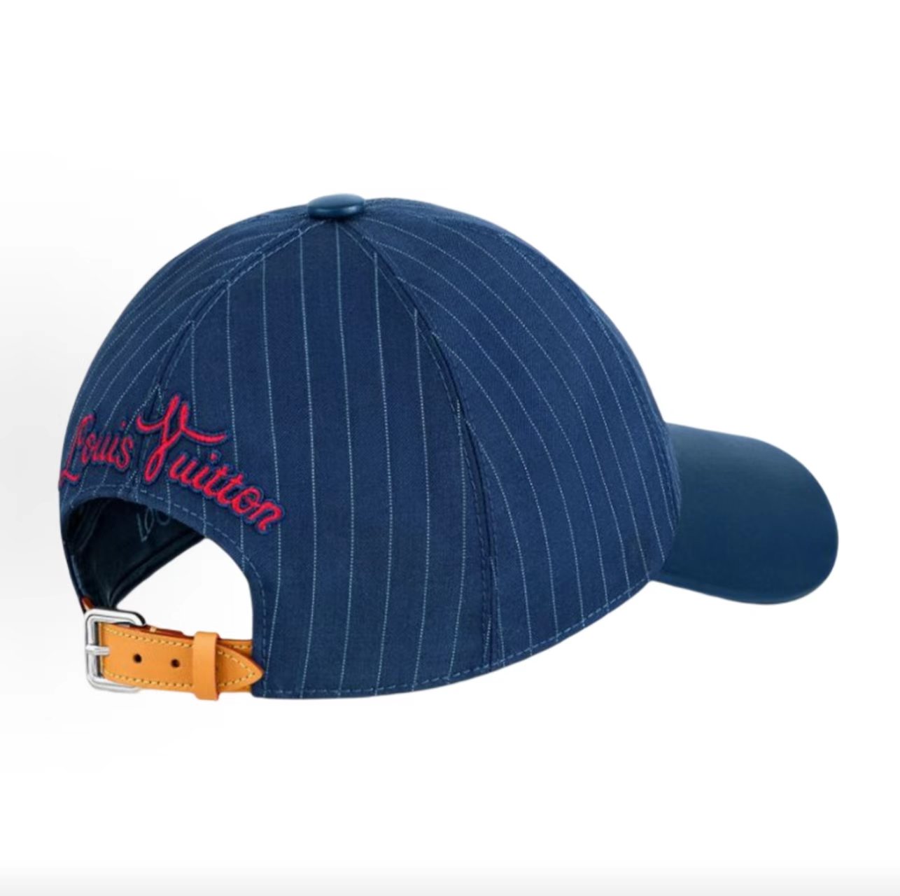 Louis Vuitton Pinstripe LV Varsity Logo Leather Visor Baseball Cap